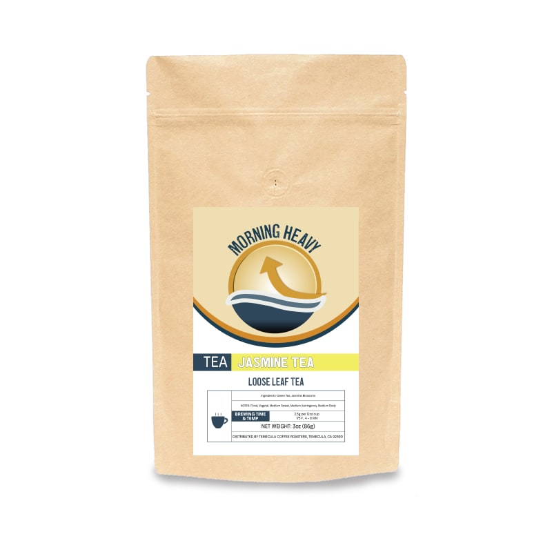 Tea package with a label on a white background